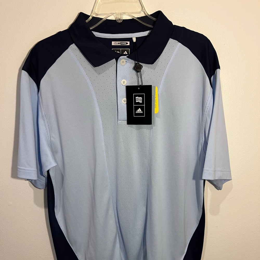 NWT Adidas Men's Light Blue/Navy  Climacool SS Polo Shirt Size Medium UPF 15+